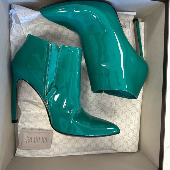 Gucci Shoes - Gucci Turquoise Patent Leather Heeled Boots